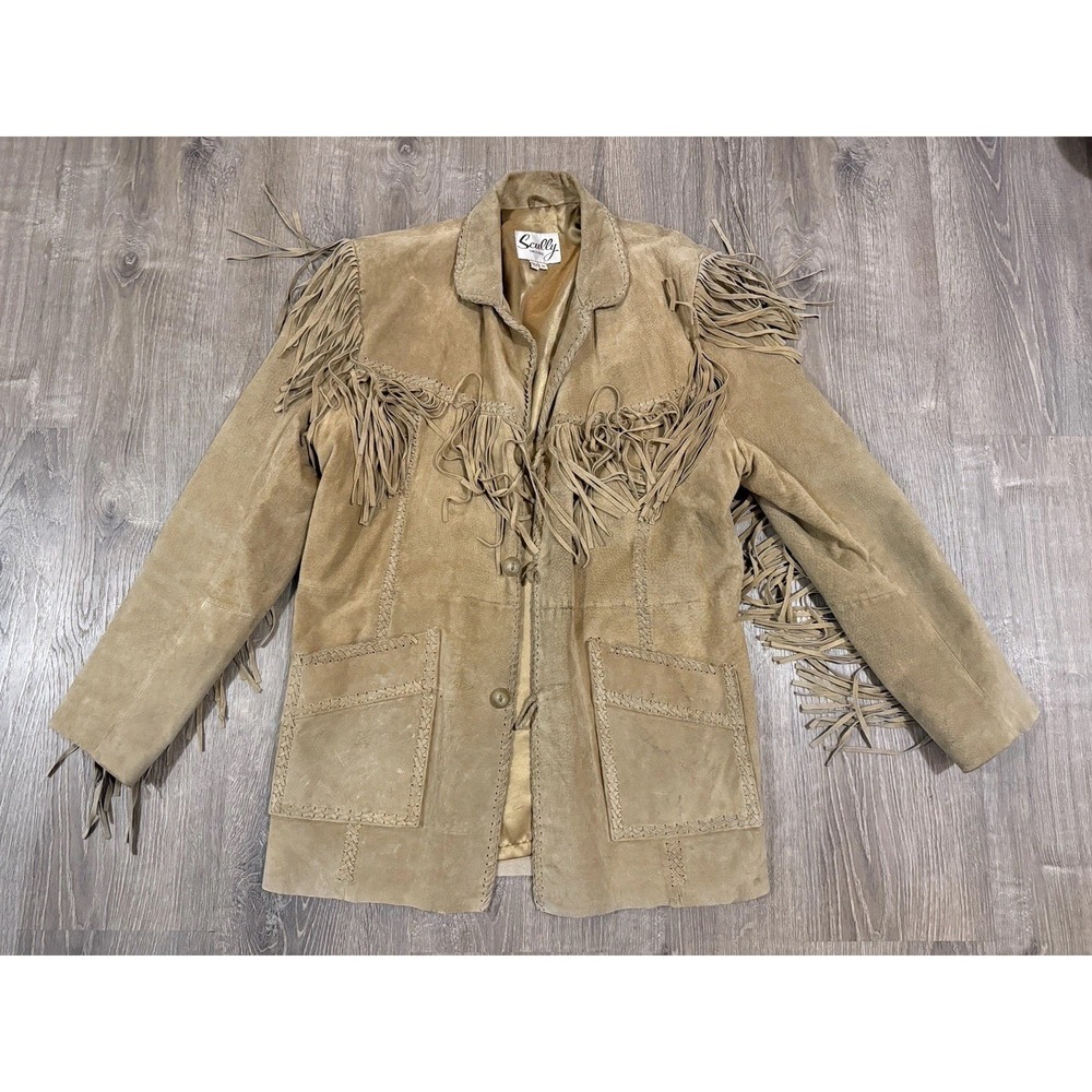 Scully Men's Vintage Suede Cowboy Jacket Buck Tan Fringe 46 Western